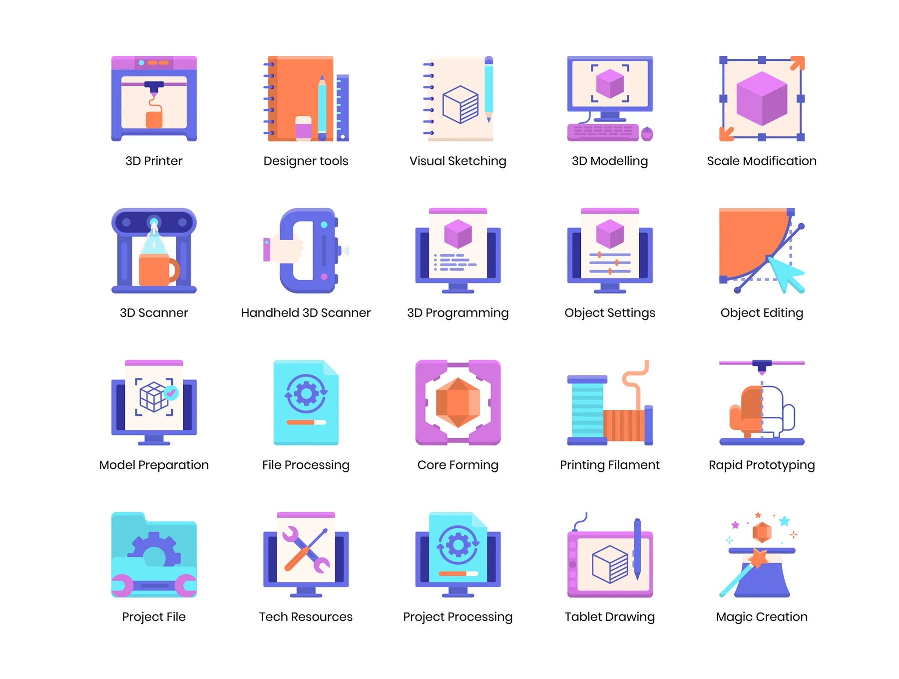 58 3D Printing Icons | Violet Series 2