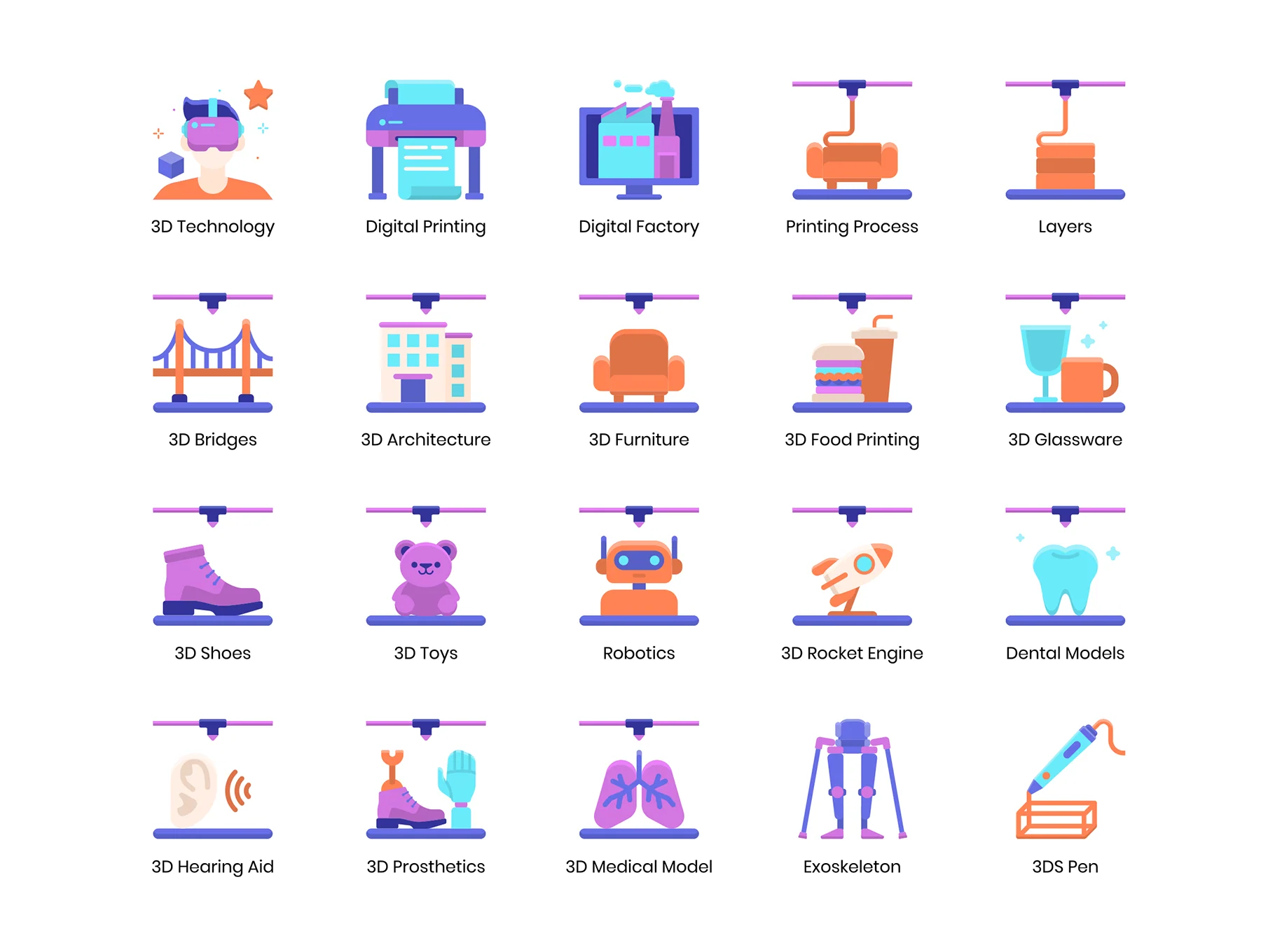 58 3D Printing Icons | Violet Series 3