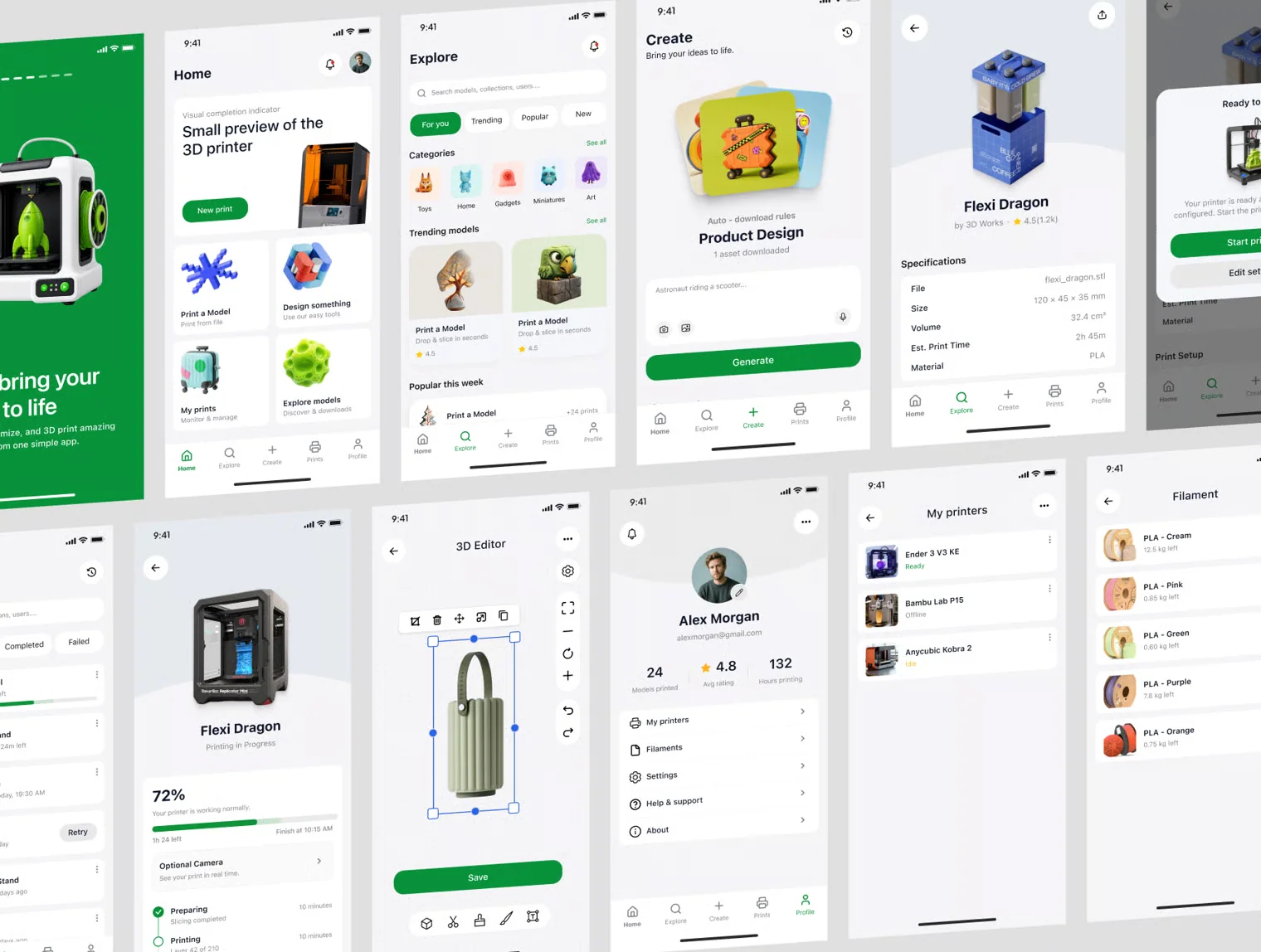 3D Printing Mobile App UI Kit 3