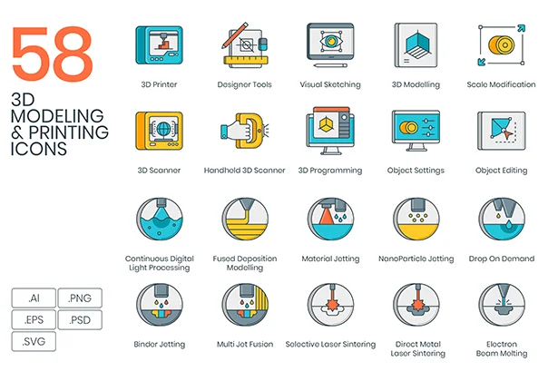 58 3D Printing Icons | 3D Series