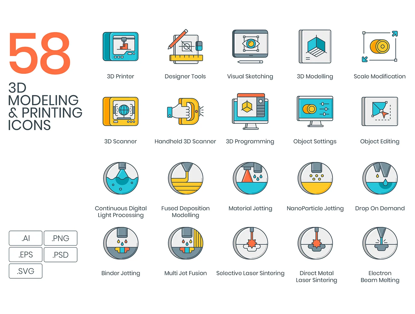 58 3D Printing Icons | 3D Series