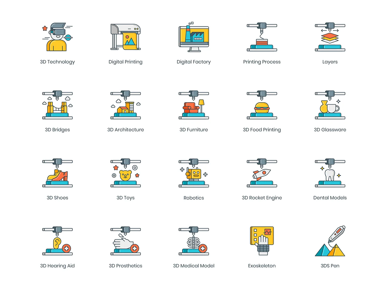58 3D Printing Icons | 3D Series 3