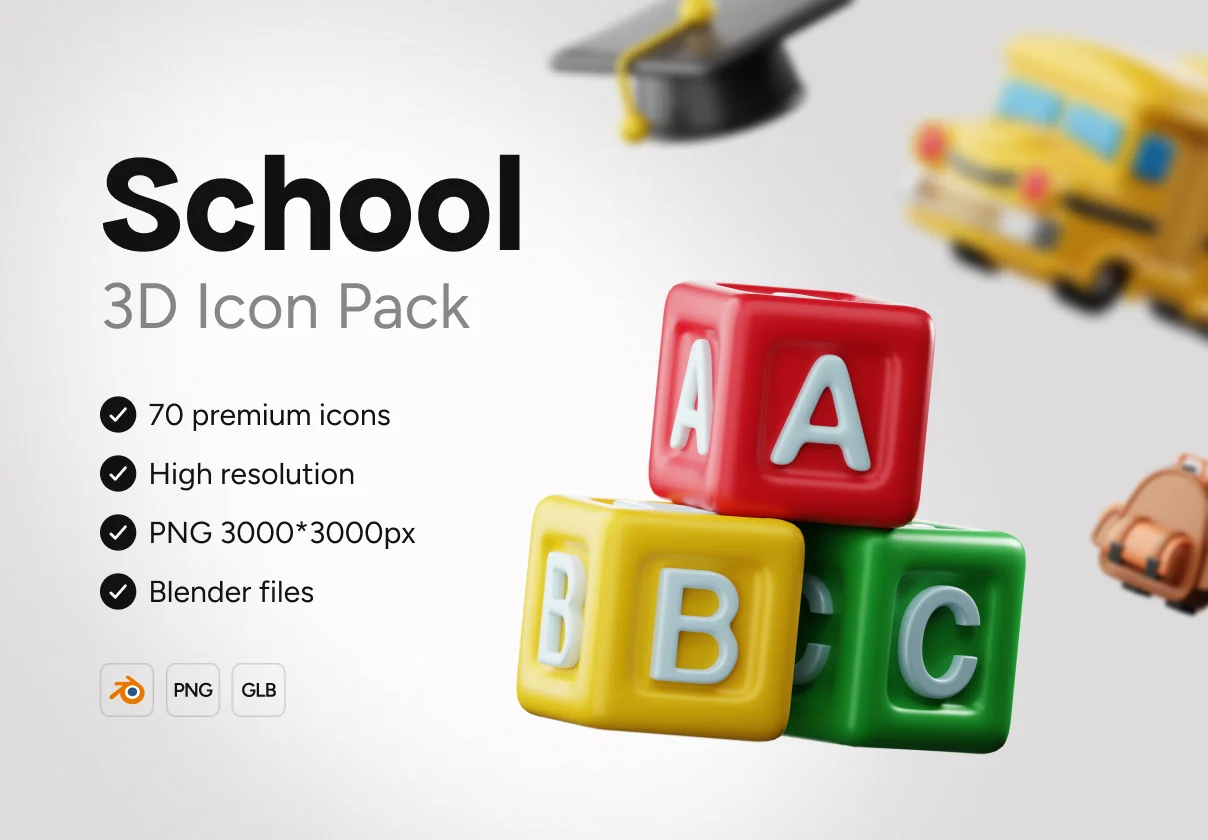 3D School Icons