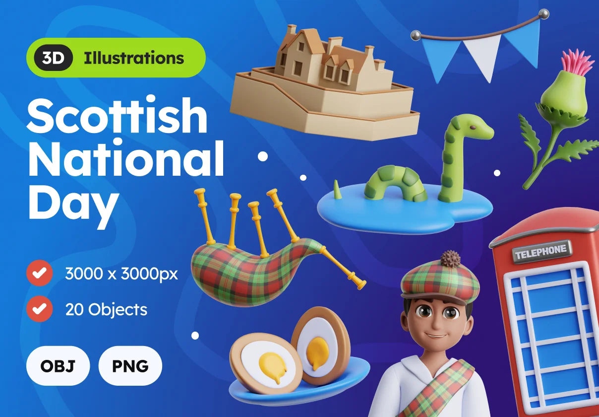 3D Scottish National Day Illustrations