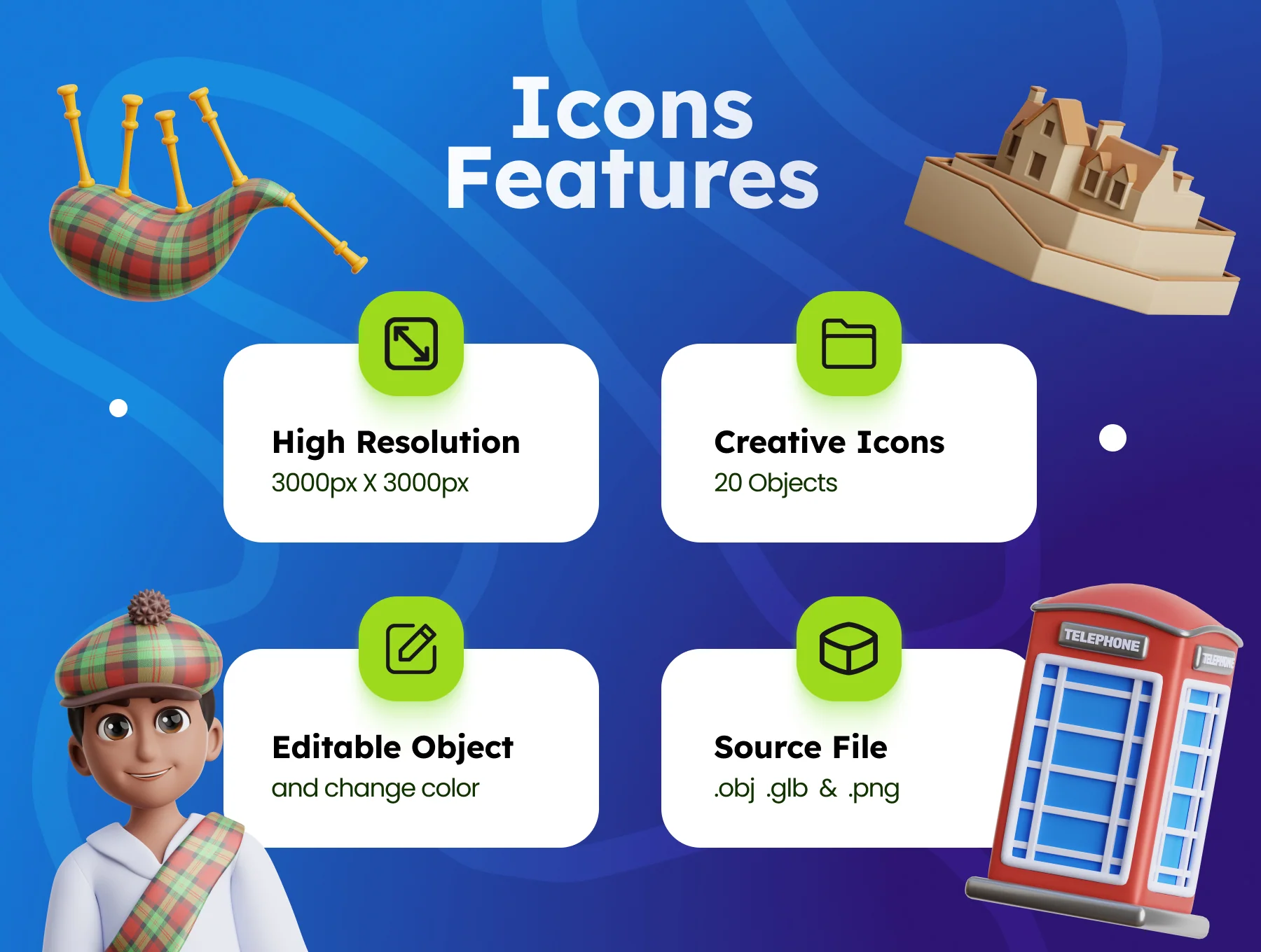 3D Scottish National Day Illustrations 2