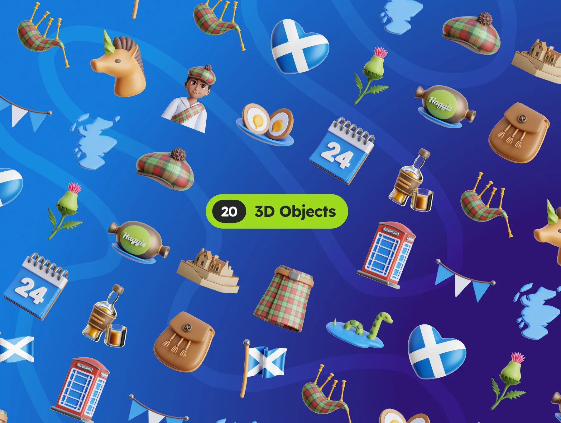 3D Scottish National Day Illustrations 5