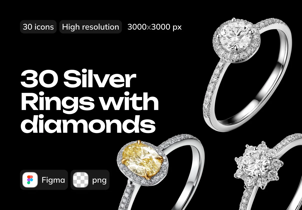 3D Silver  Rings with diamonds Pack