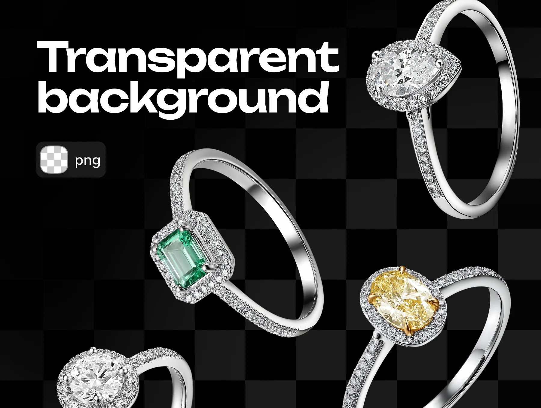 3D Silver  Rings with diamonds Pack 3