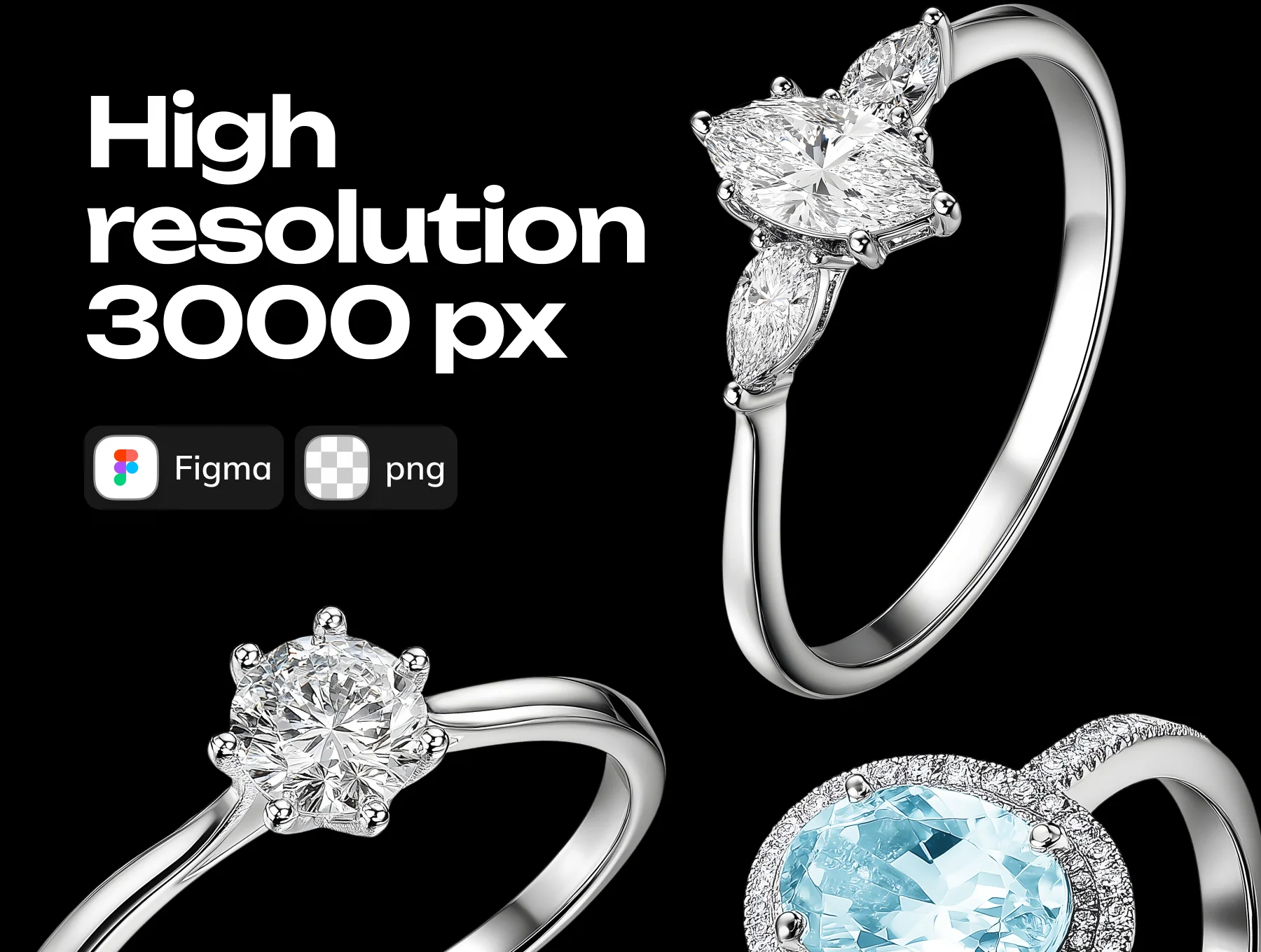 3D Silver  Rings with diamonds Pack 4
