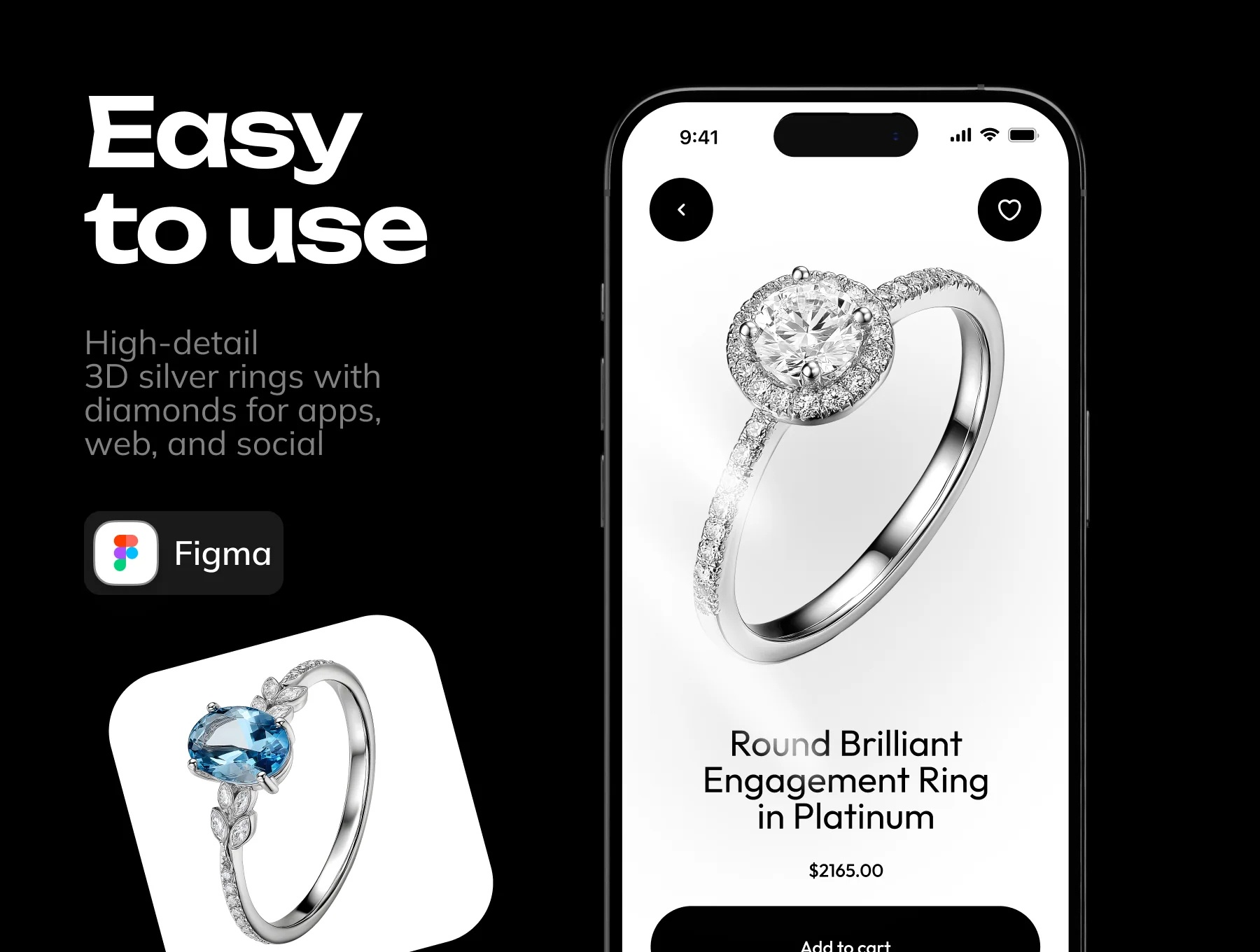 3D Silver  Rings with diamonds Pack 5