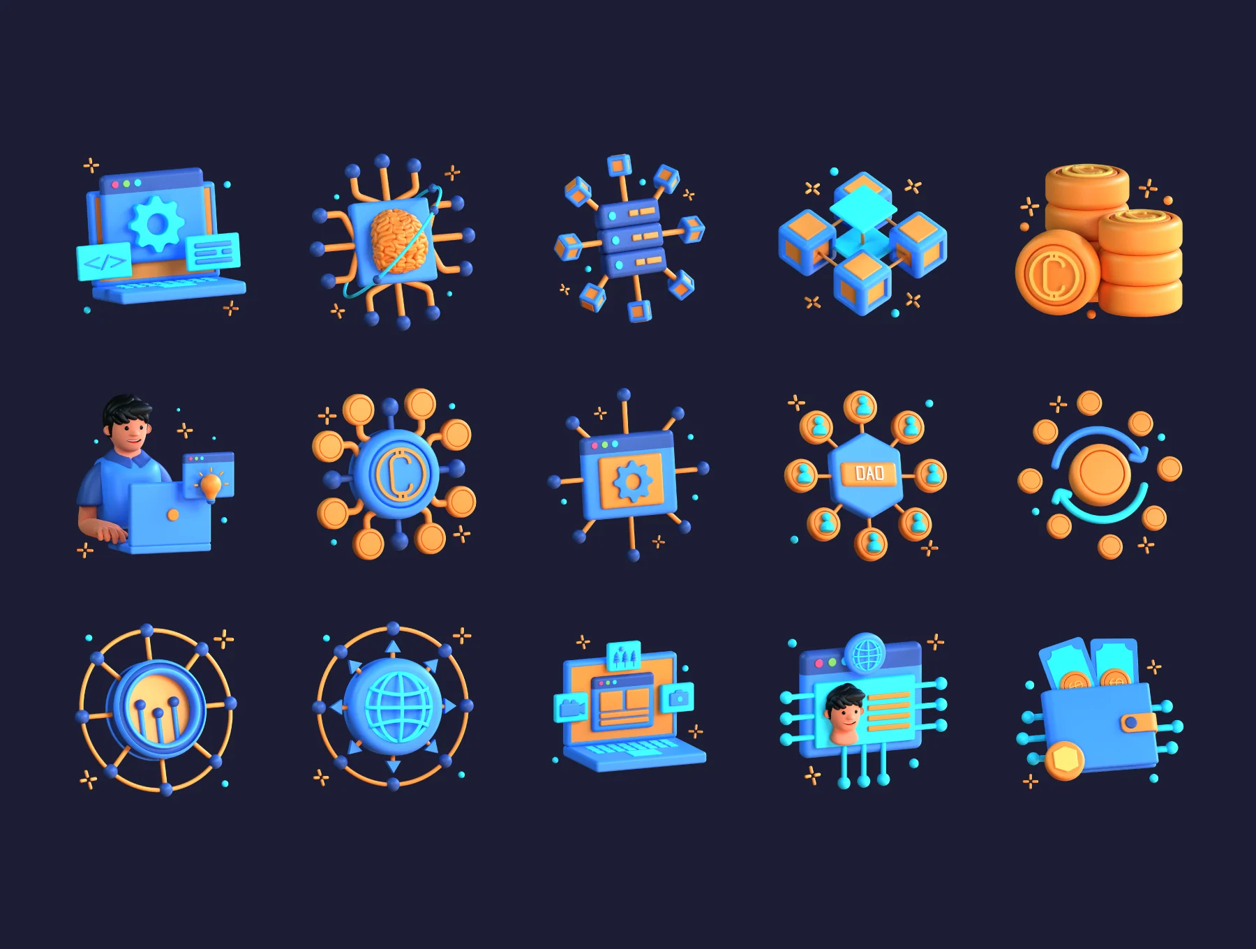 3D Web 3.0 Icons Illustration 2