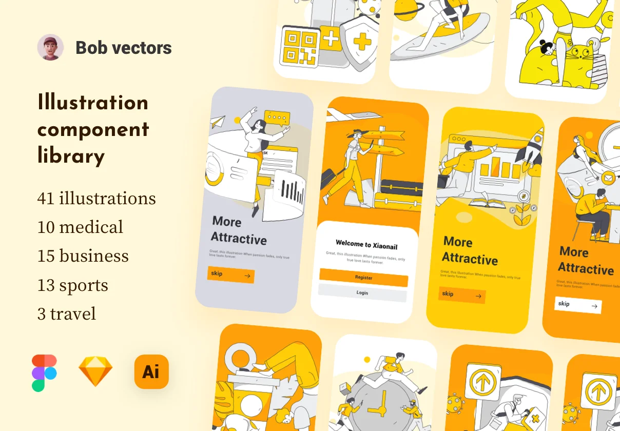 41 line flat vector illustrations