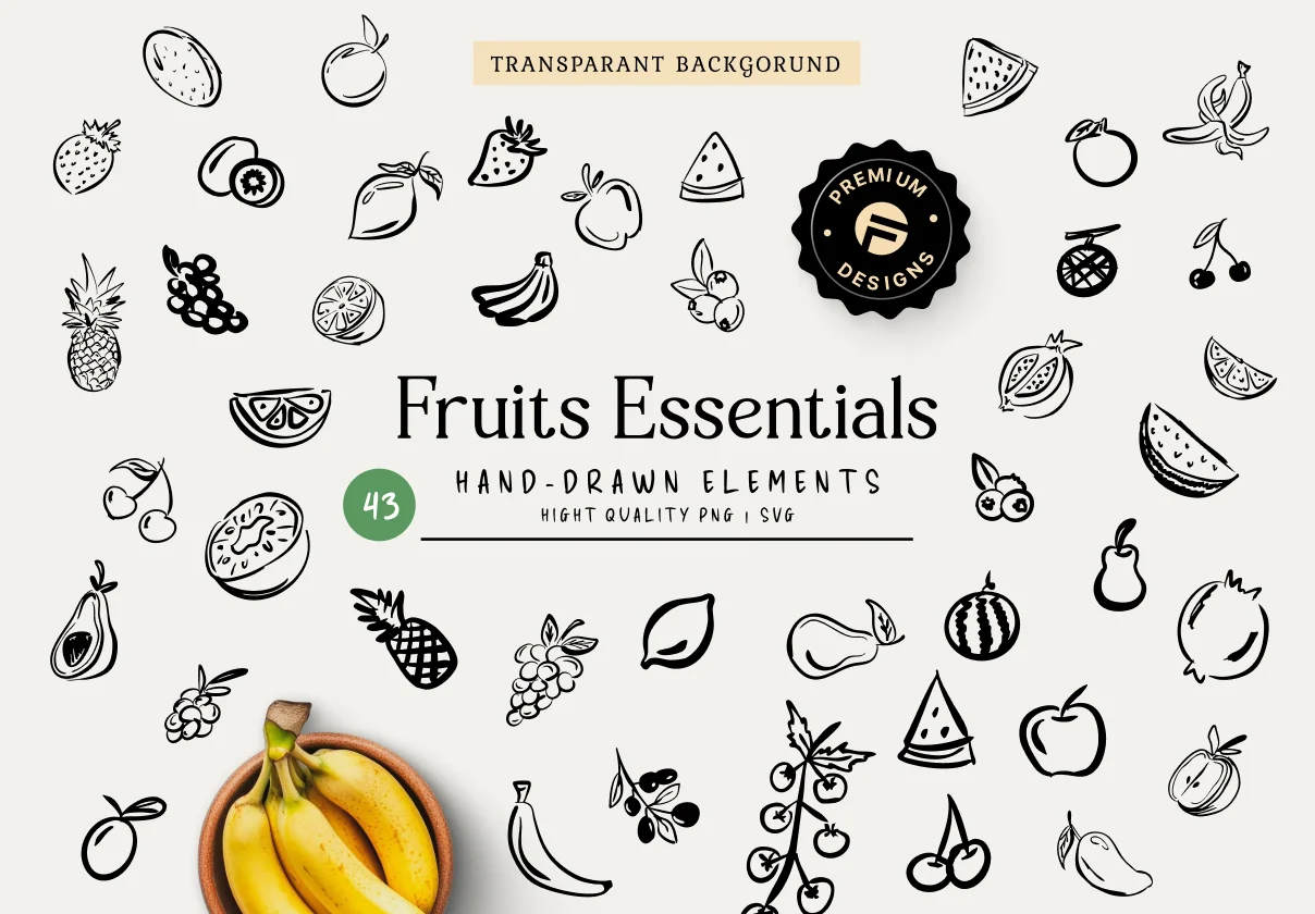 43 Fruits Essentials Clipart Mini Illustration