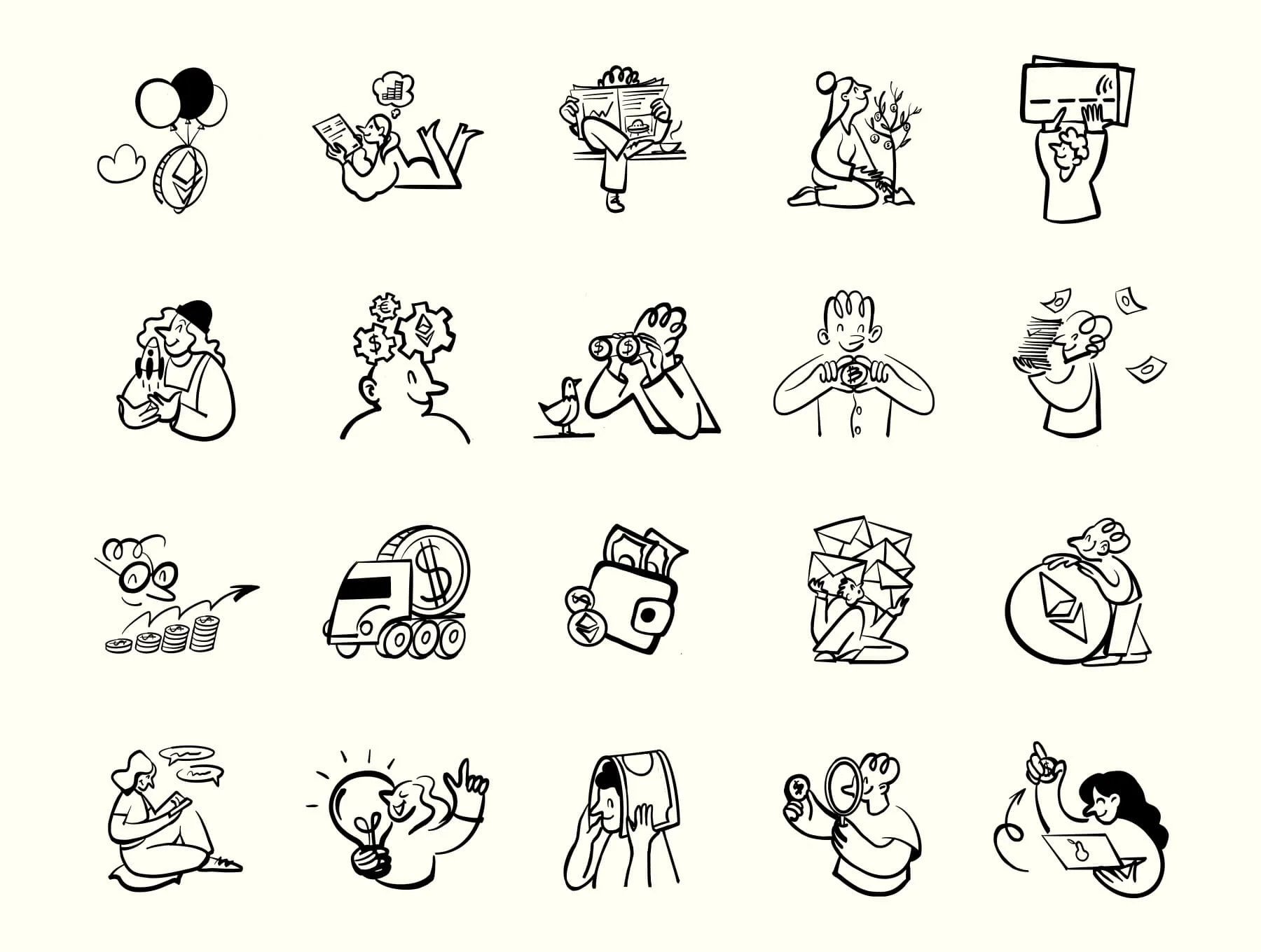 49 Hand-drawn raster Illustrations pack 3