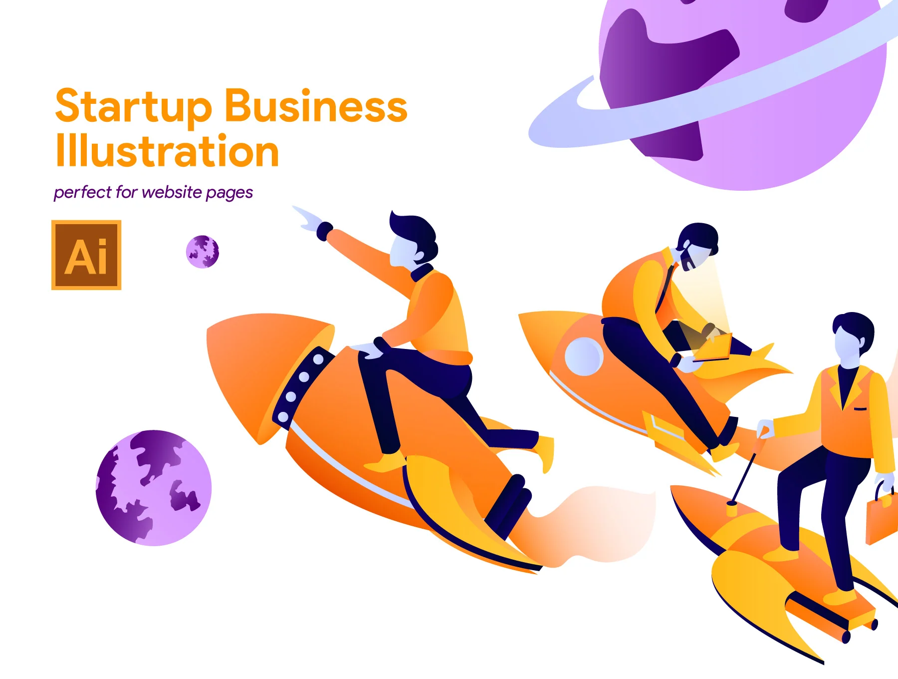 5 Startup Business Illustration with Space Theme
