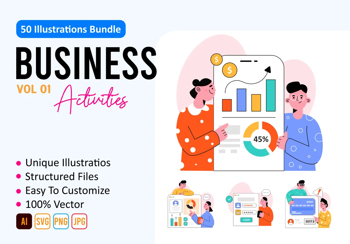 50 Business Activities Illustrations
