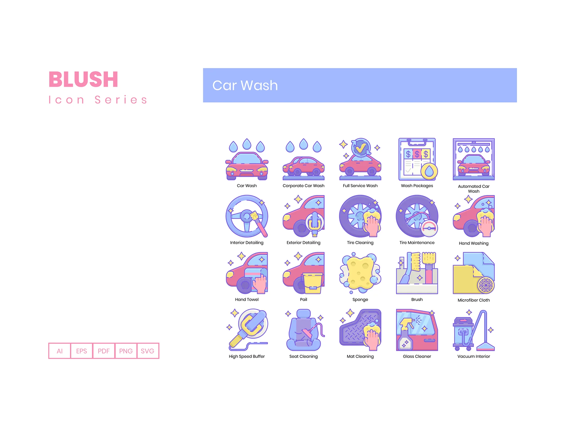 50 Car Wash Icons | Blush Series 2