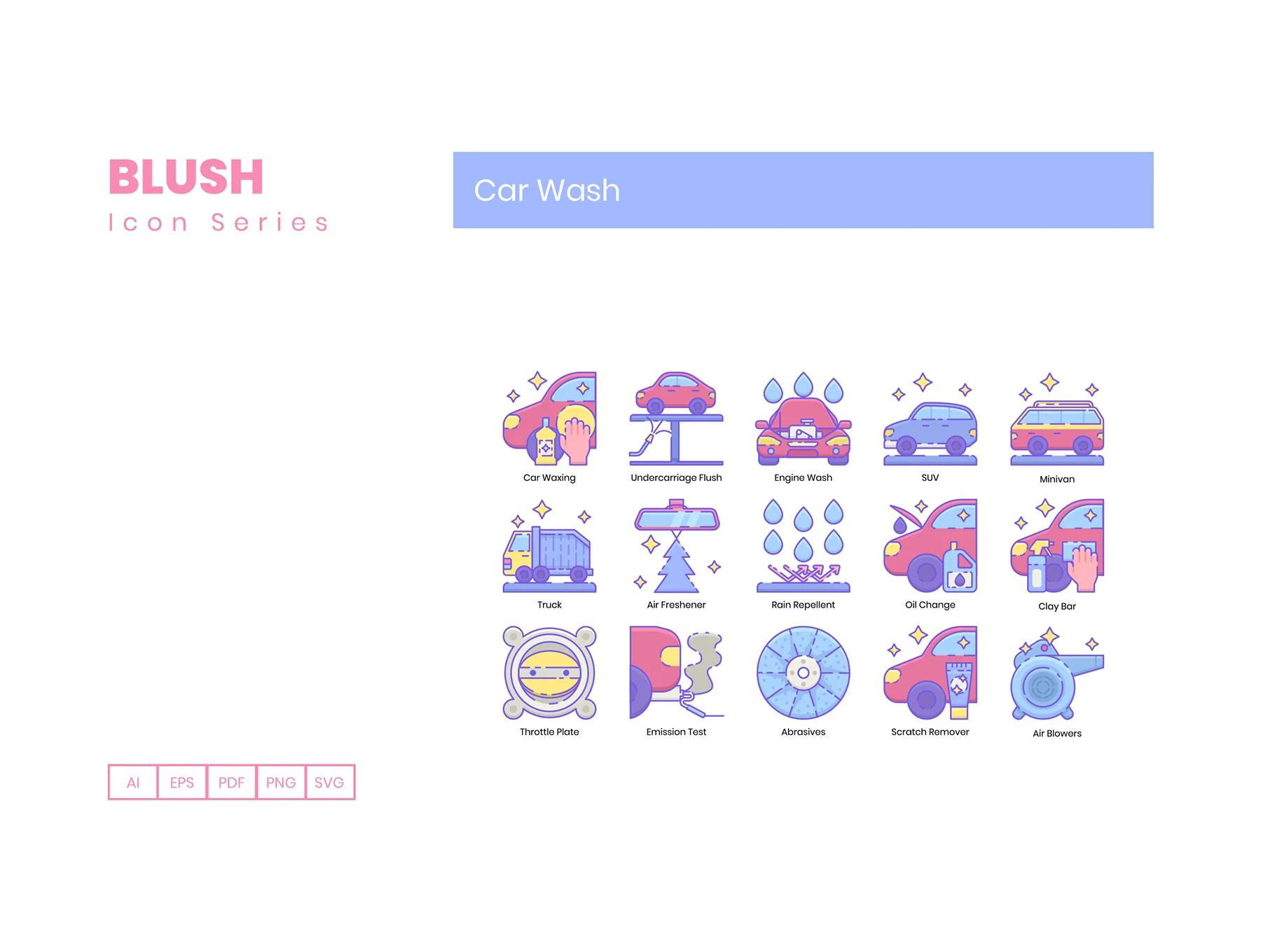 50 Car Wash Icons | Blush Series 3