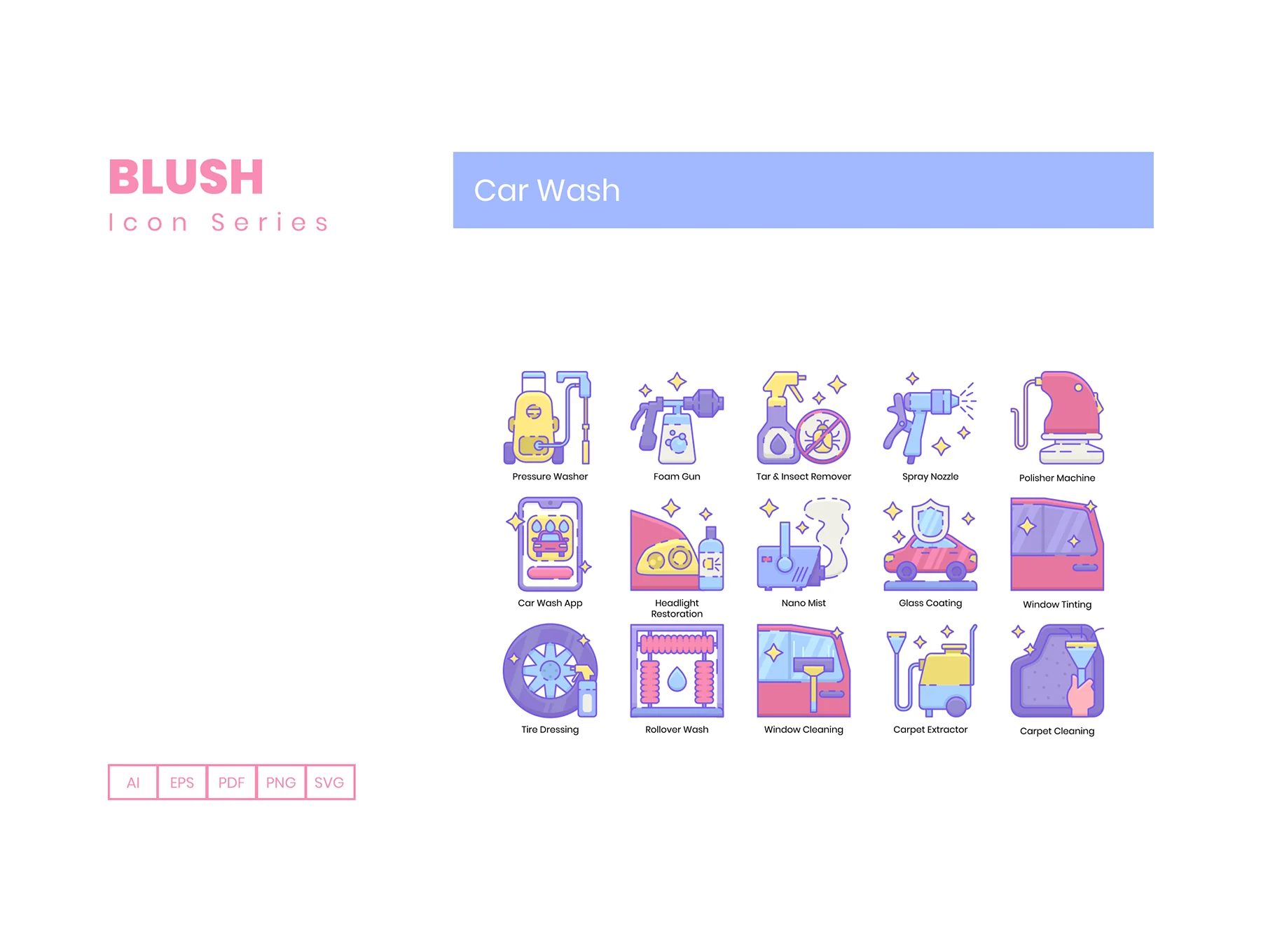 50 Car Wash Icons | Blush Series 4
