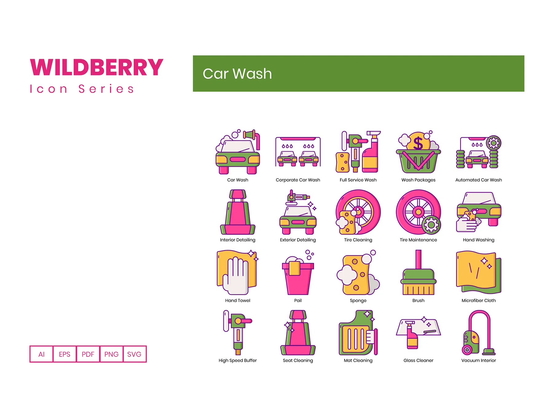 50 Car Wash Icons | Wildberry Series 2