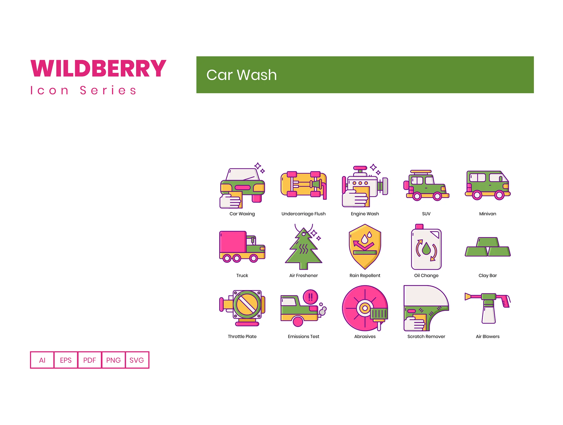 50 Car Wash Icons | Wildberry Series 3