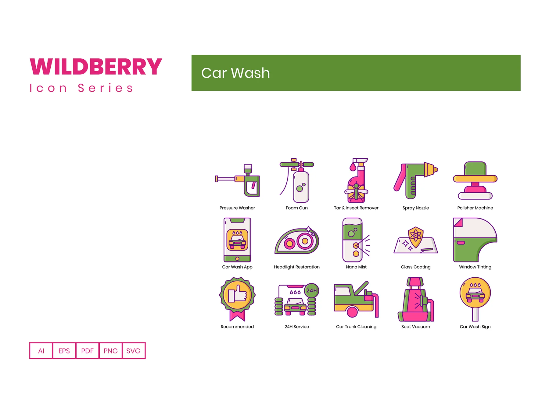 50 Car Wash Icons | Wildberry Series 4