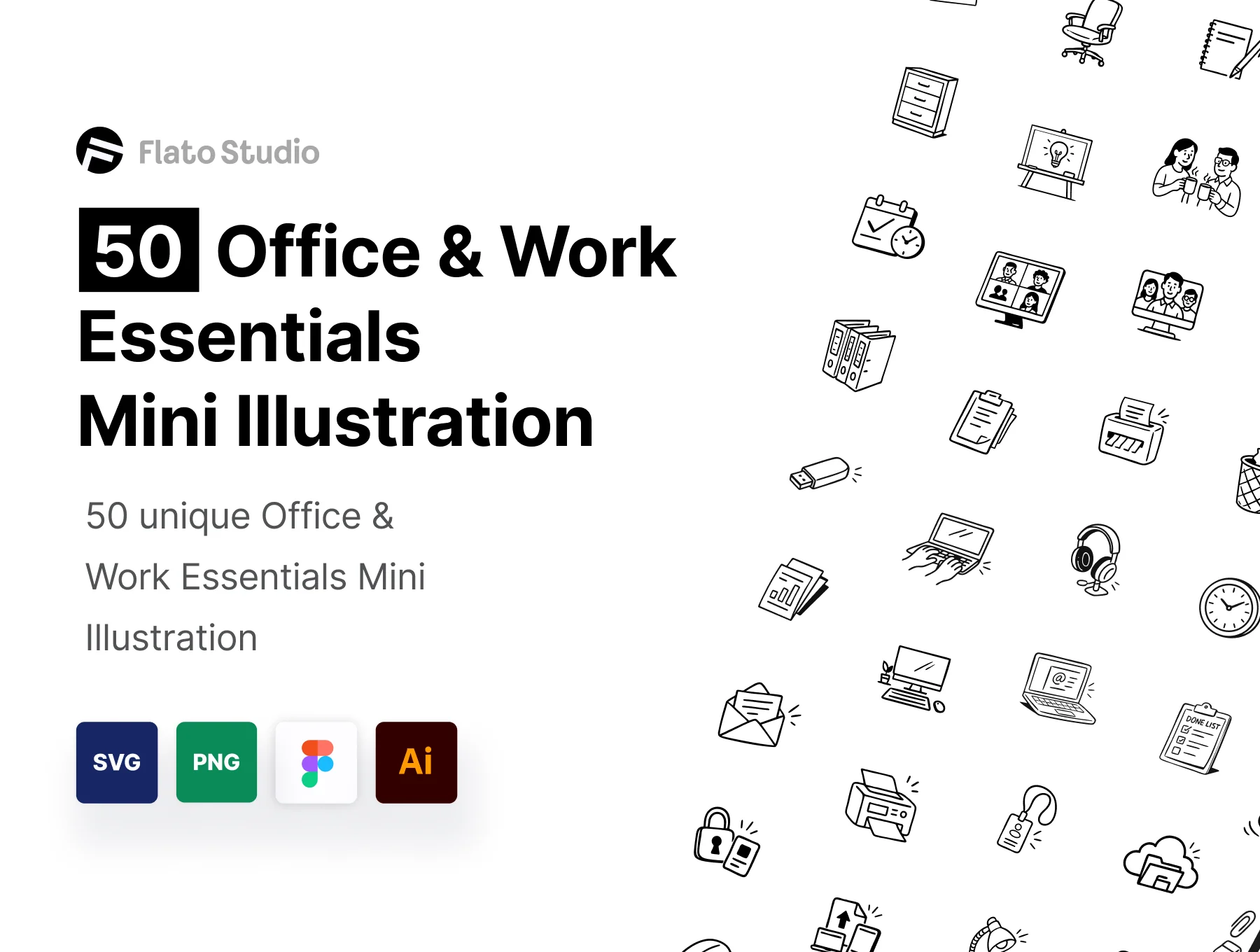 50 Office & Work Essentials Mini Illustration