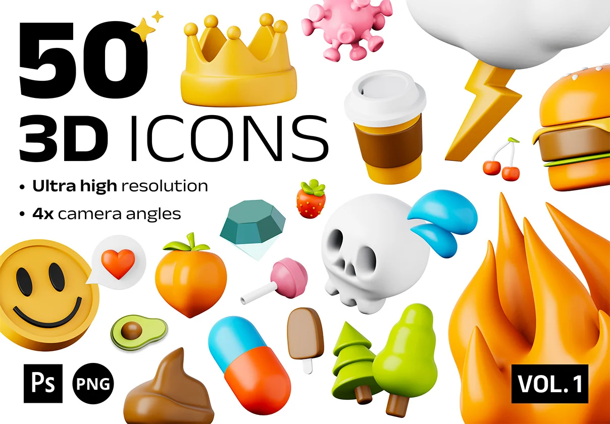50 unique 3D icons Vol. 1