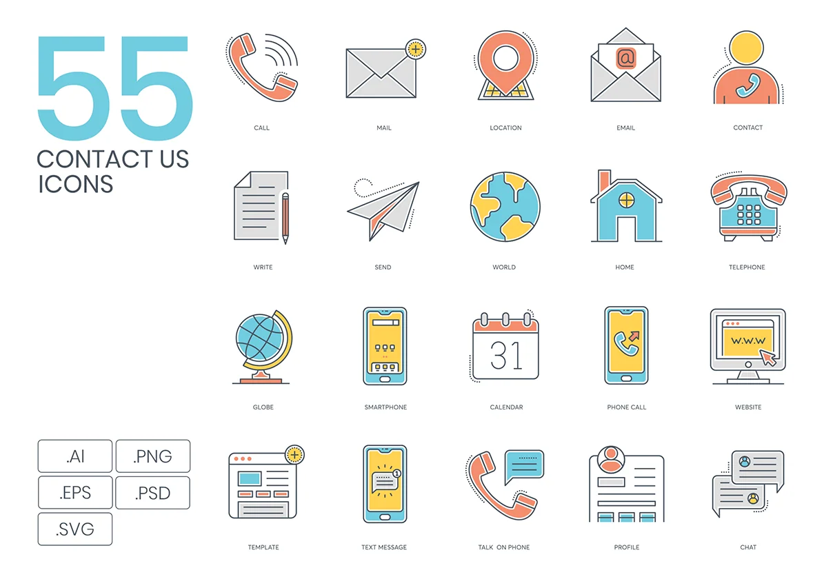 55 Contact Us Icons | Color Line Series
