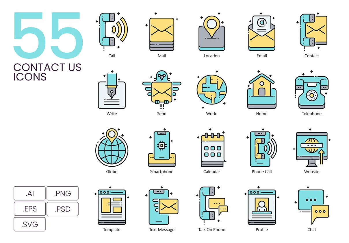 55 Contact Us Icons | Aqua Series