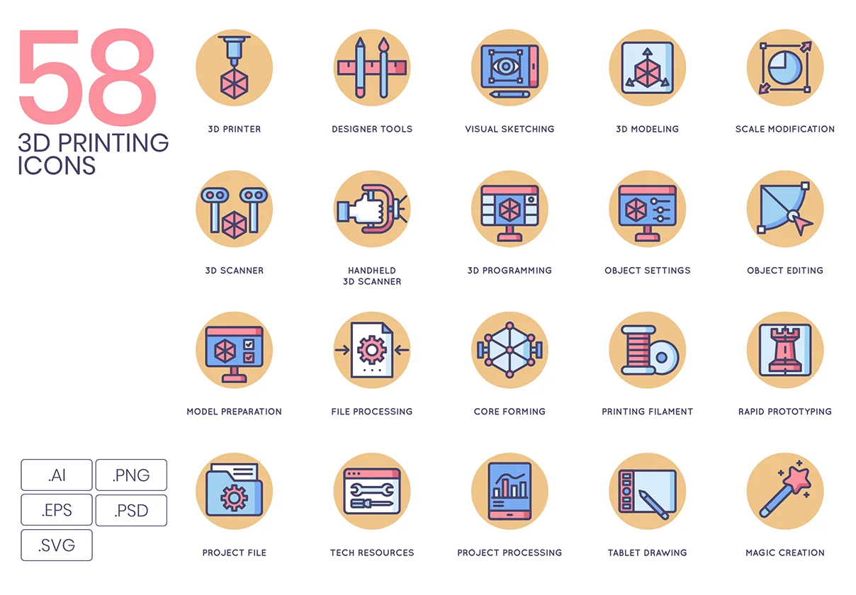 58 3D Printing Icons | Butterscotch Series