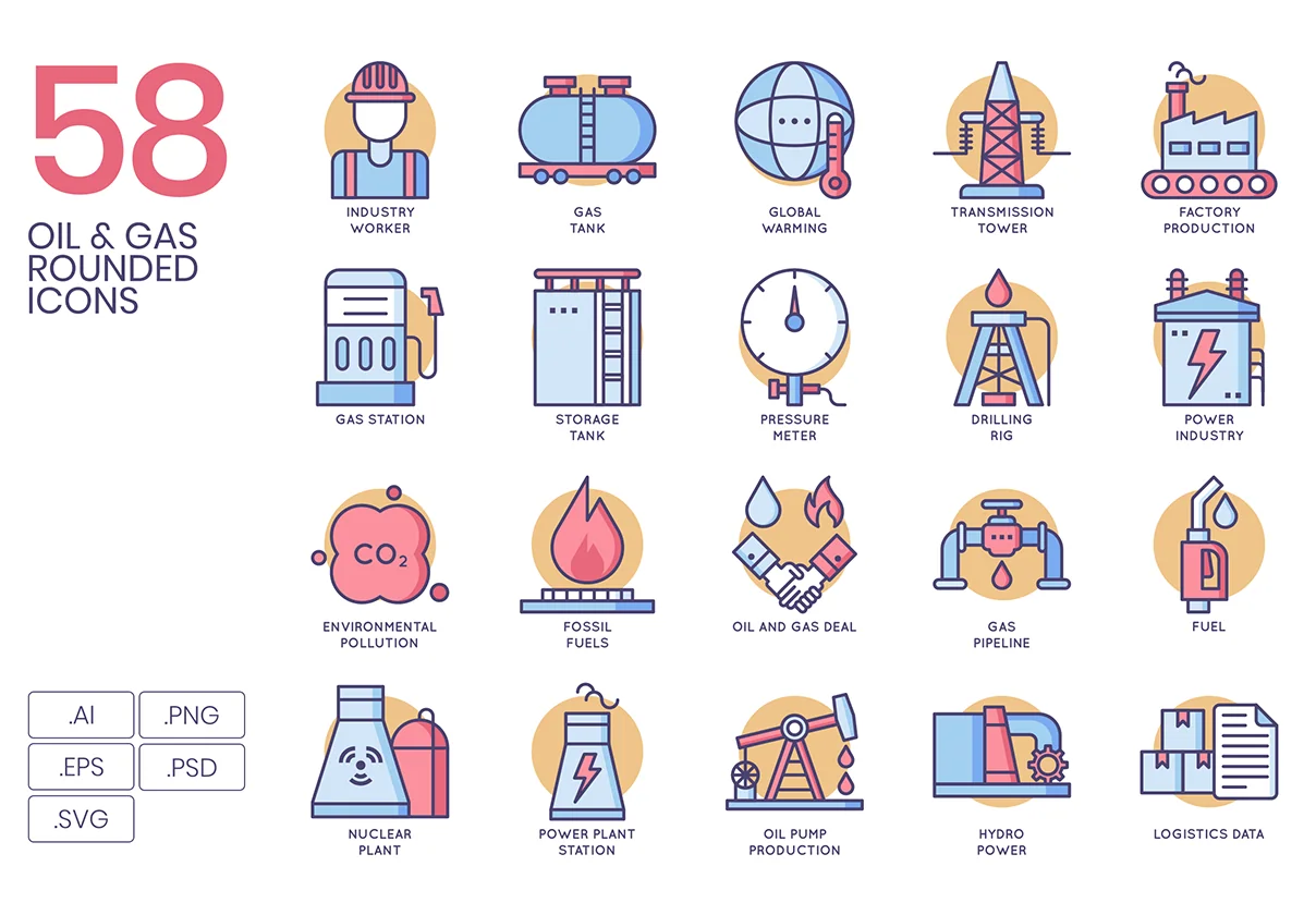 58 Oil & Gas Icons | Butterscotch Series