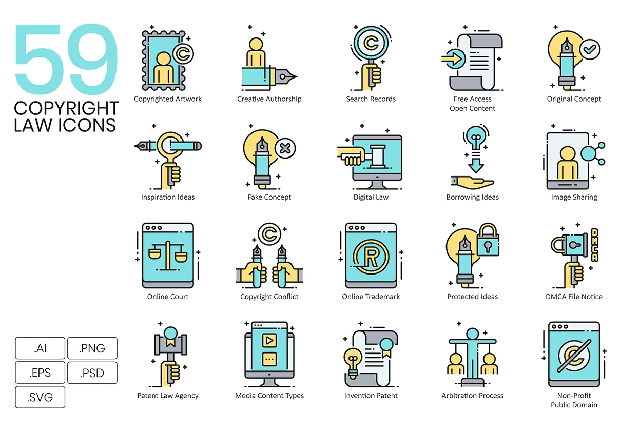59 Copyright Law Icons | Aqua Series
