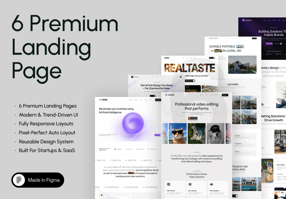 6 Premium Web Landing UI Kits