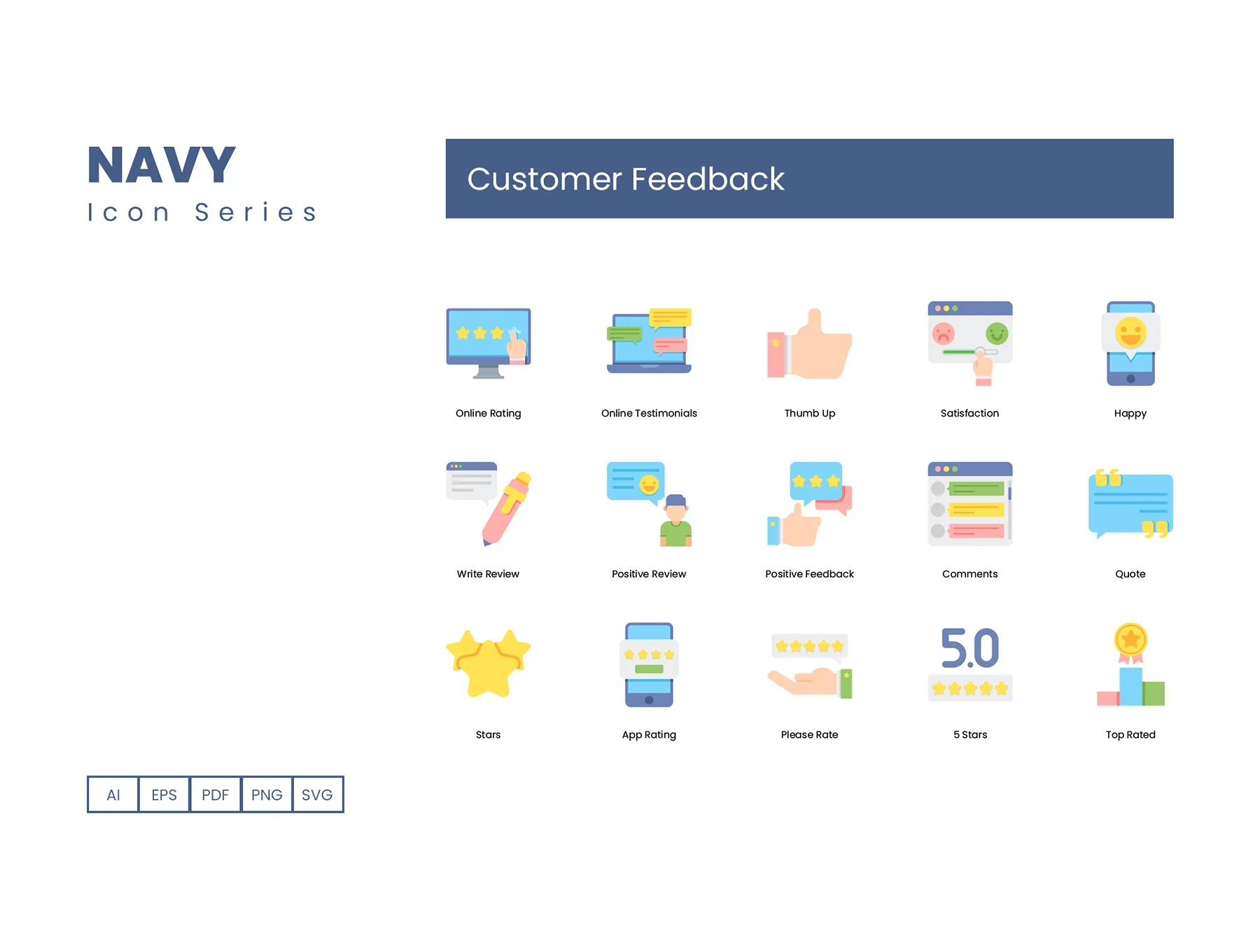 60 Customer Feedback Icons | Navy Series 2