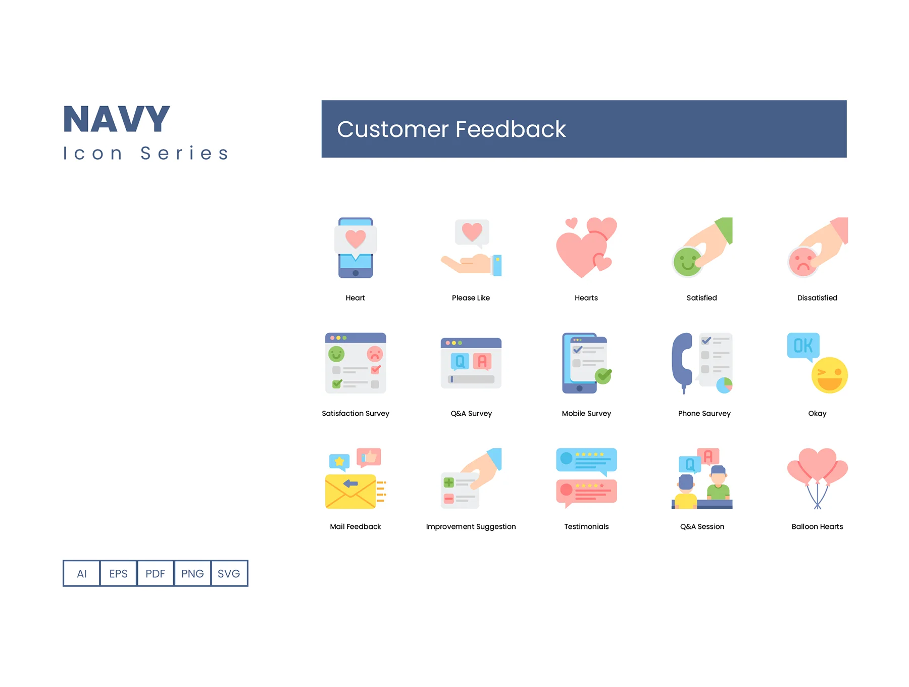 60 Customer Feedback Icons | Navy Series 3