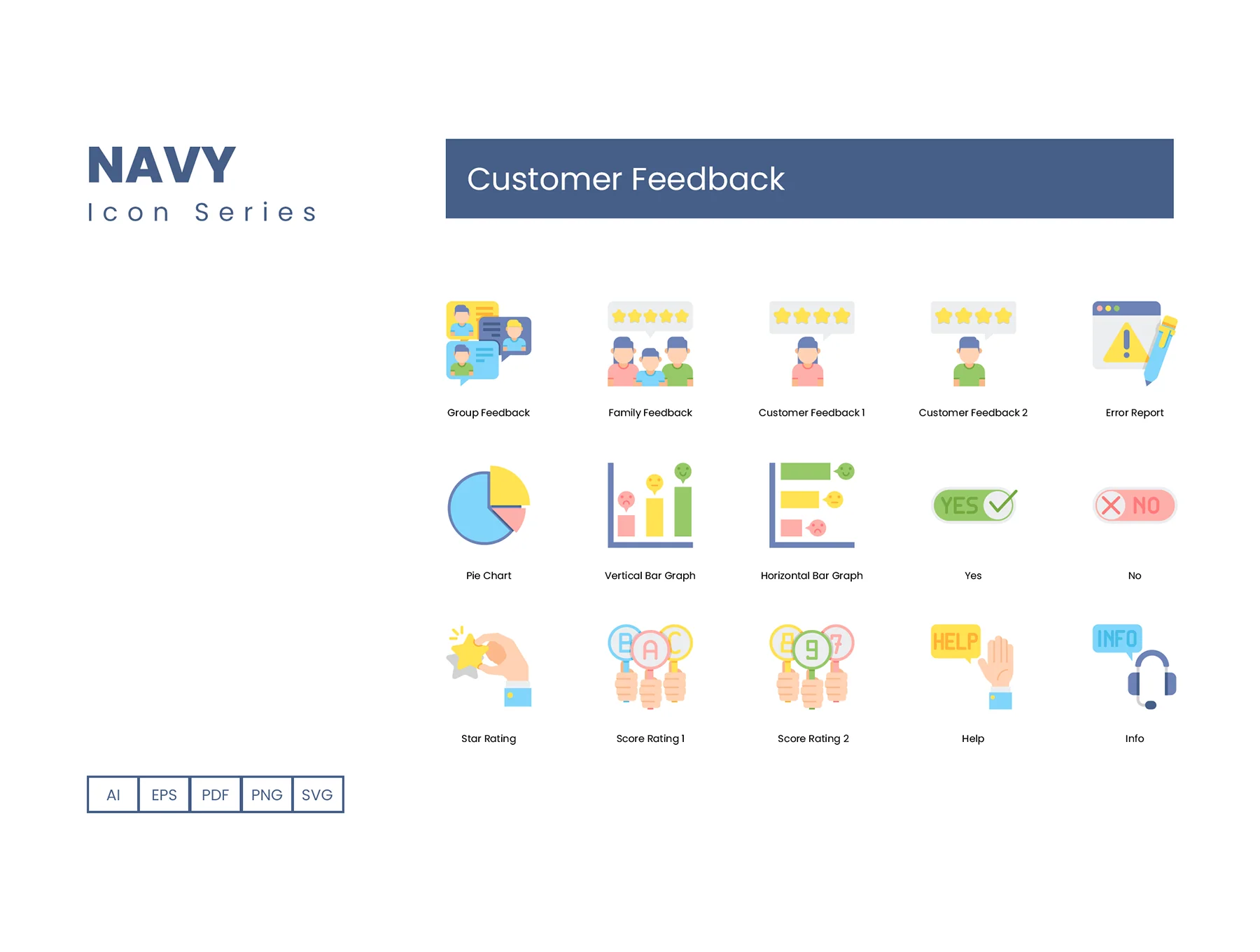 60 Customer Feedback Icons | Navy Series 4