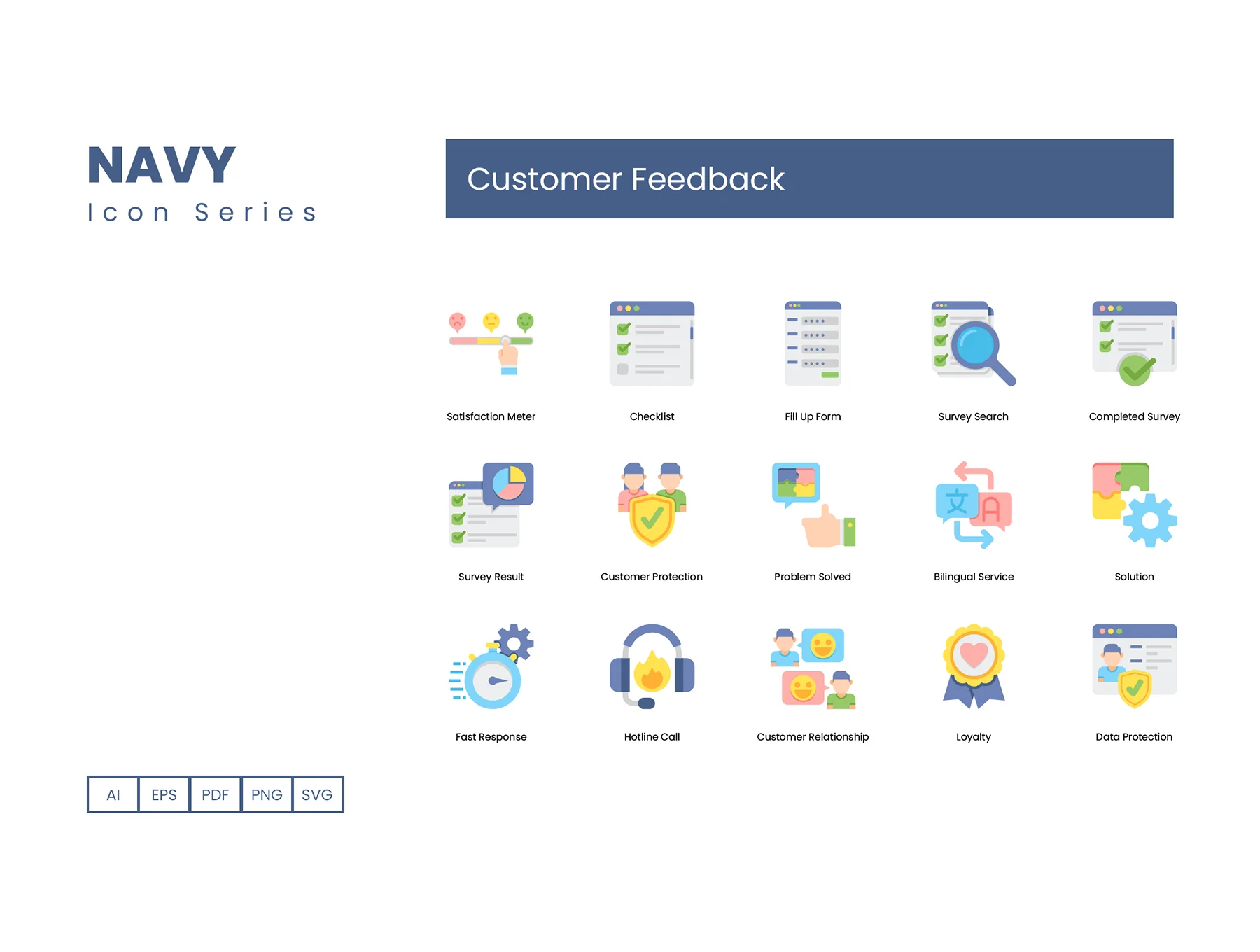 60 Customer Feedback Icons | Navy Series 5