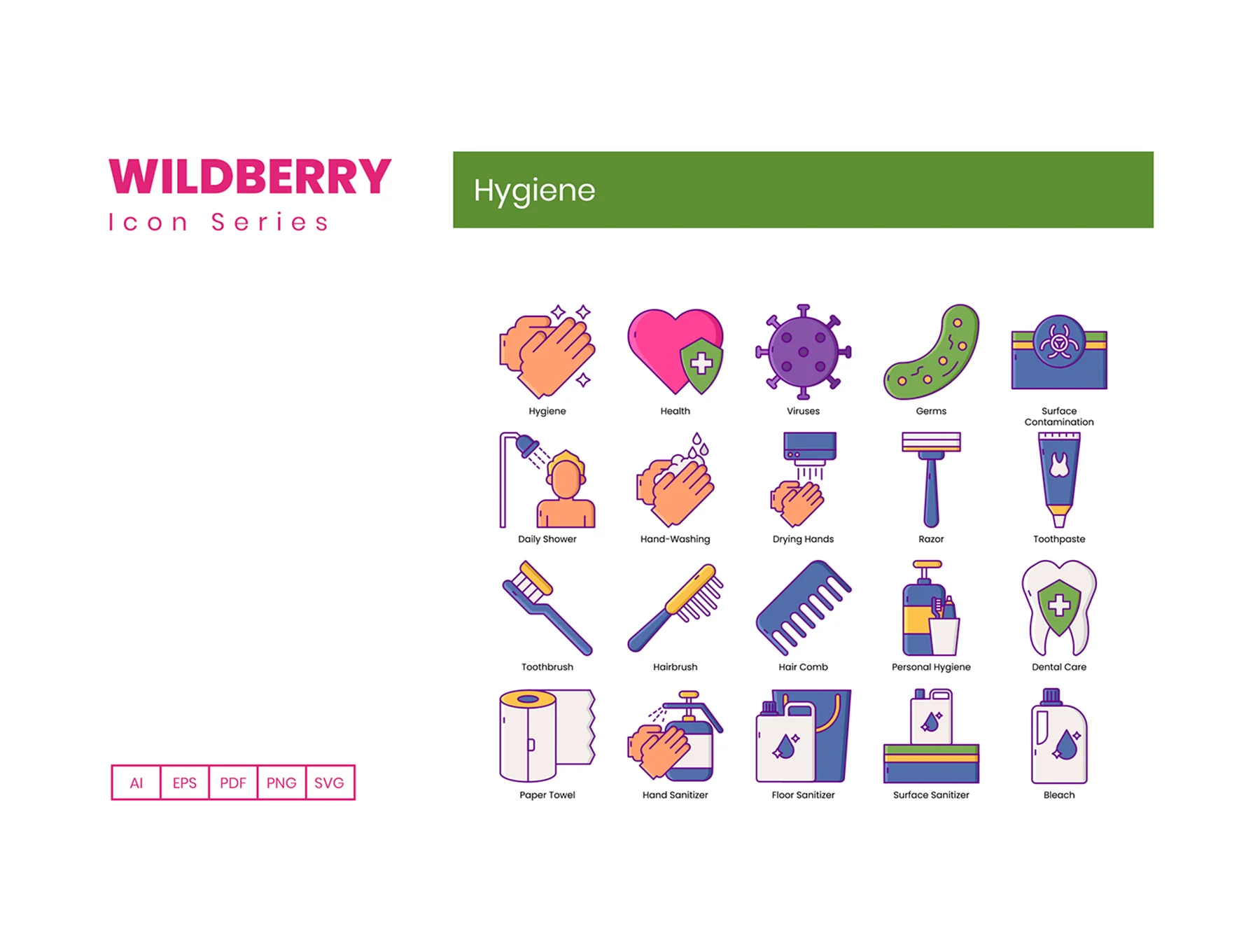 60 Hygiene Icons | Wildberry Series 2
