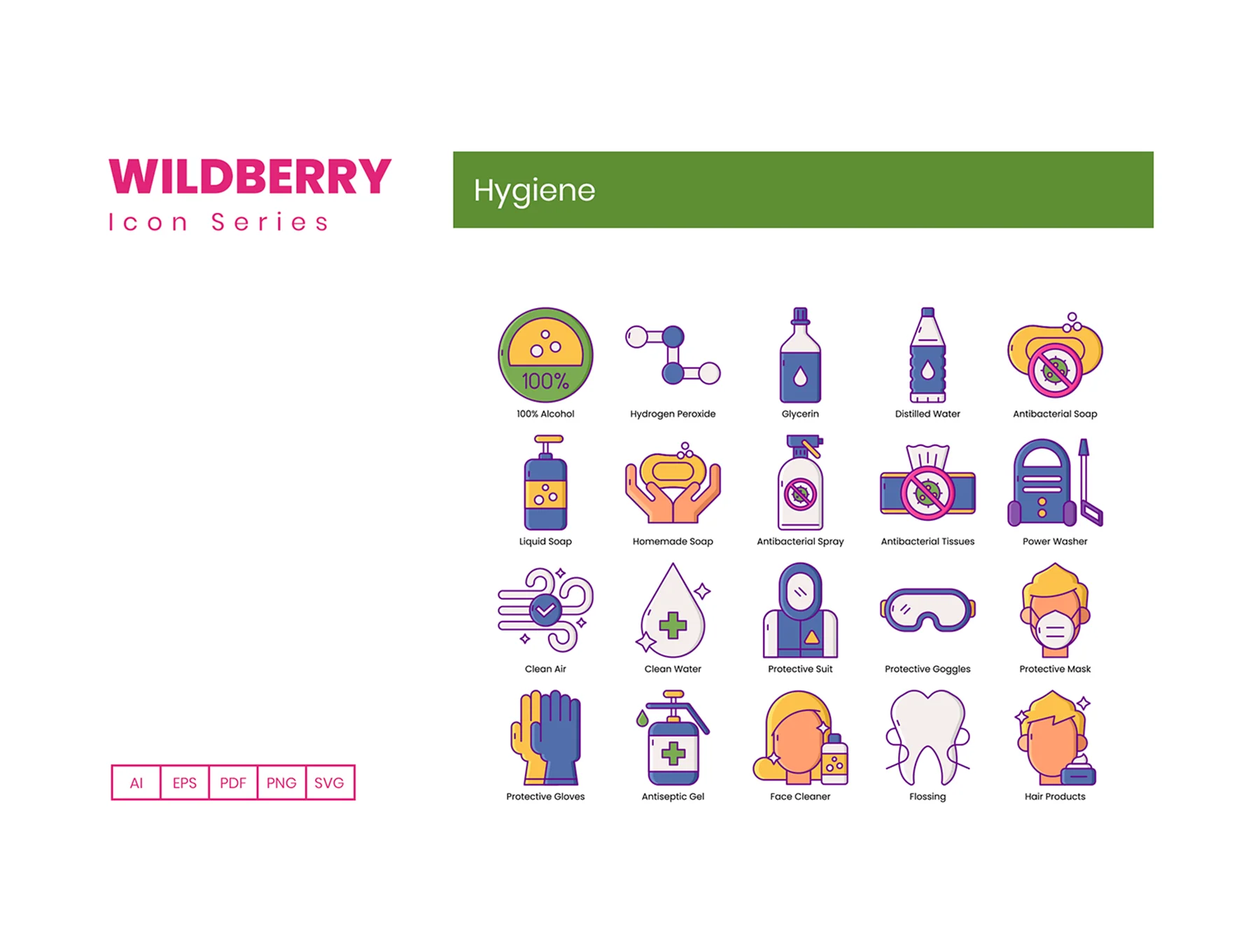60 Hygiene Icons | Wildberry Series 3