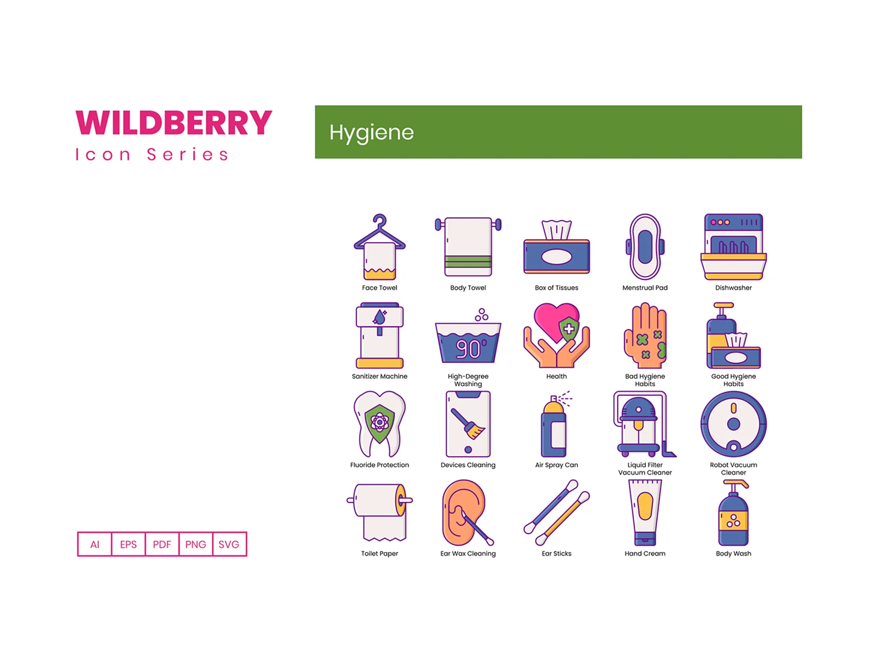 60 Hygiene Icons | Wildberry Series 4