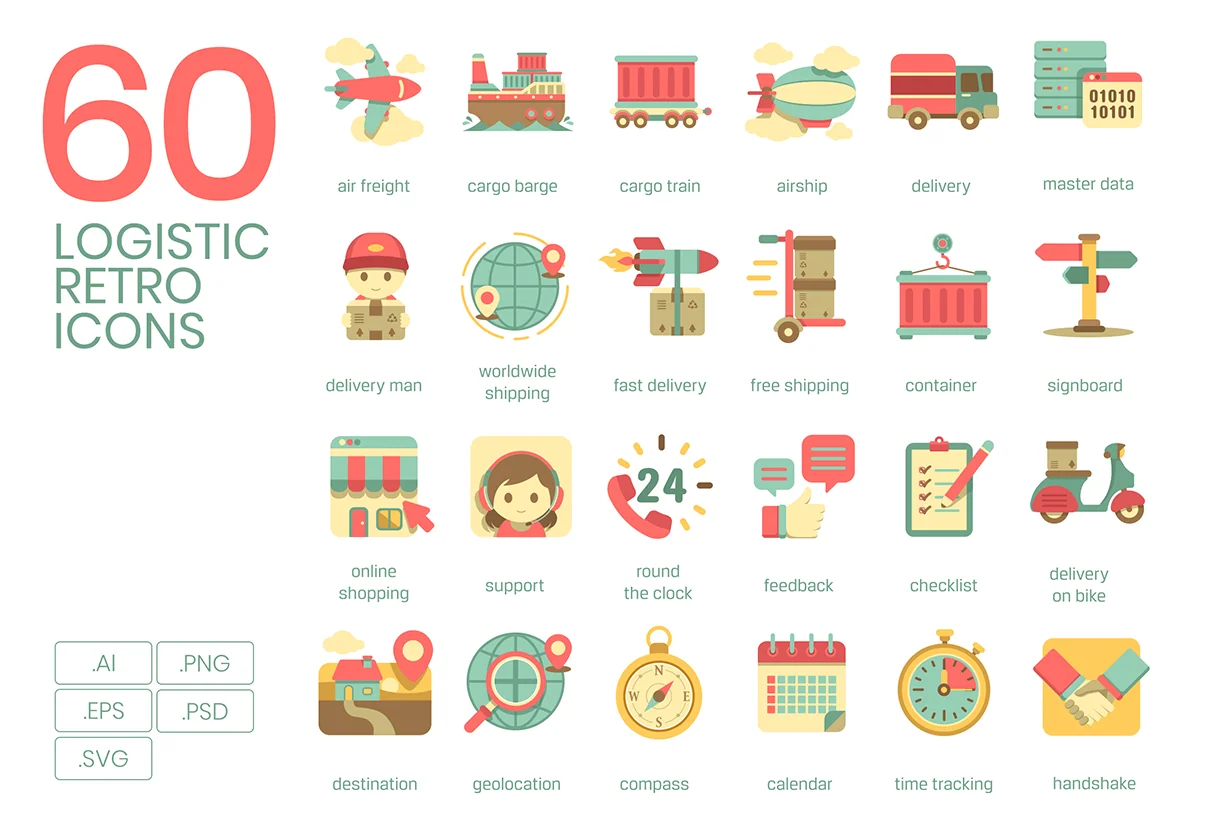 60 Logistics Icons | Retro Series