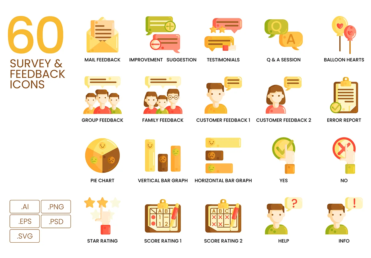 60 Survey & Feedback Icons | Caramel Series