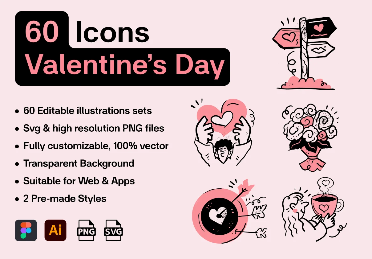 60 Valentine Love Fintech Illustrations