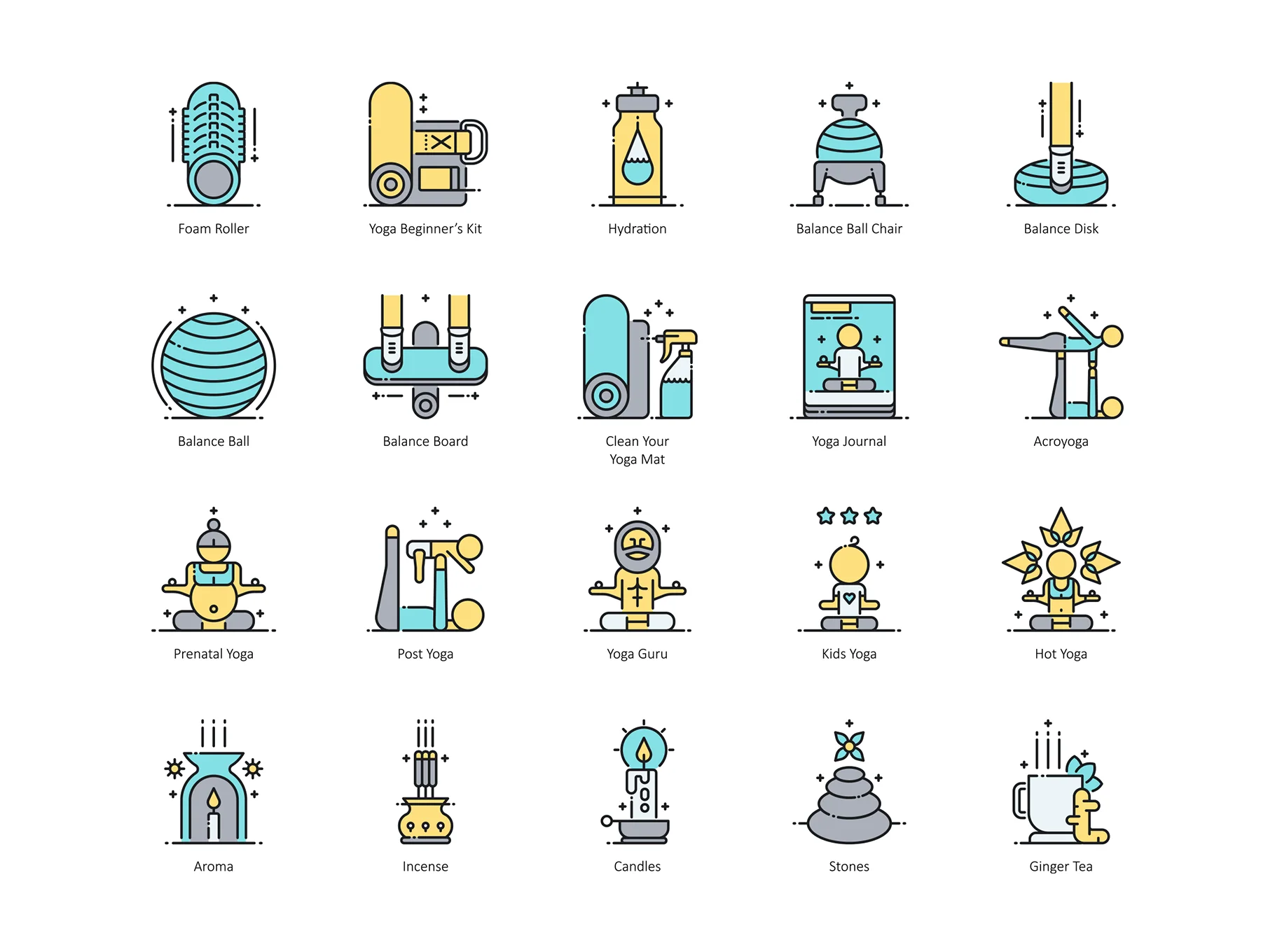 60 Yoga Icons | Aqua Series 3
