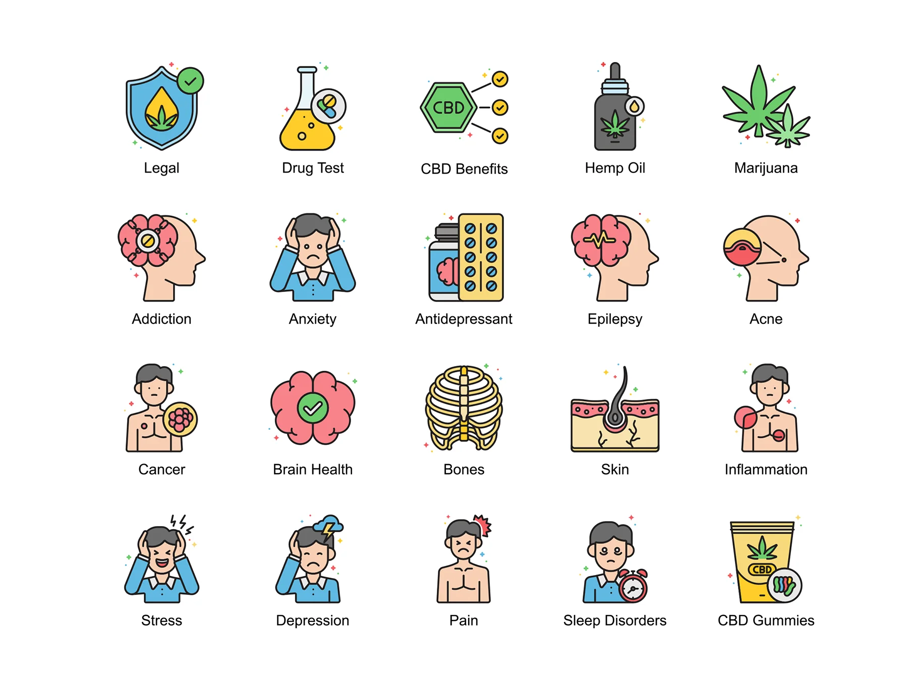 62 CBD Oil Icons | Vivid Series 2
