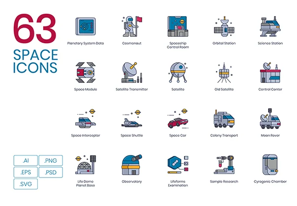 63 Space Icons | Metallic Series