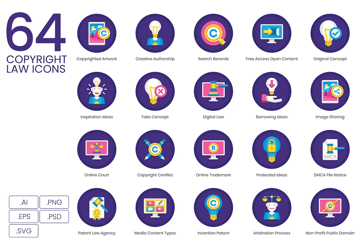 64 Copyright Law Icons | Orchid Series