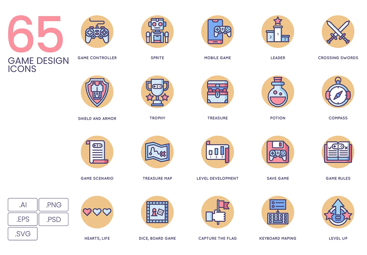 65 Game Design Icons | Butterscotch Series