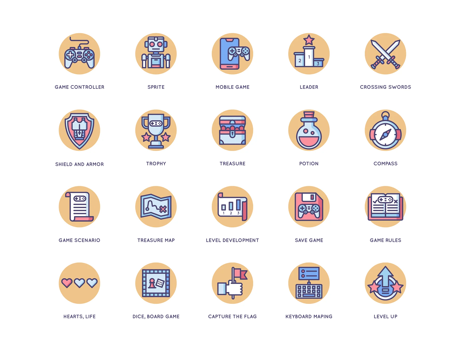 65 Game Design Icons | Butterscotch Series 2